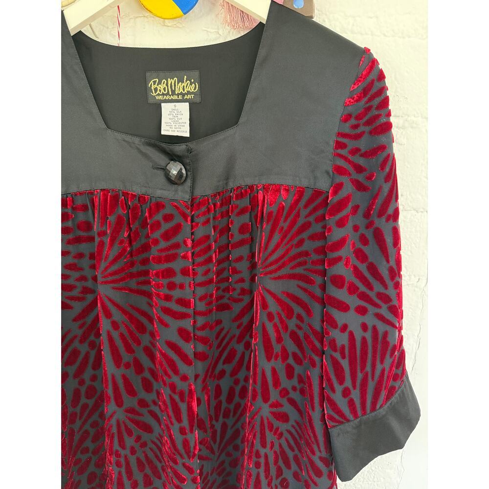 Bob Mackie Wearable Art Black Burgundy Burnout Velvet Jacket Top Small - Picture 3 of 4